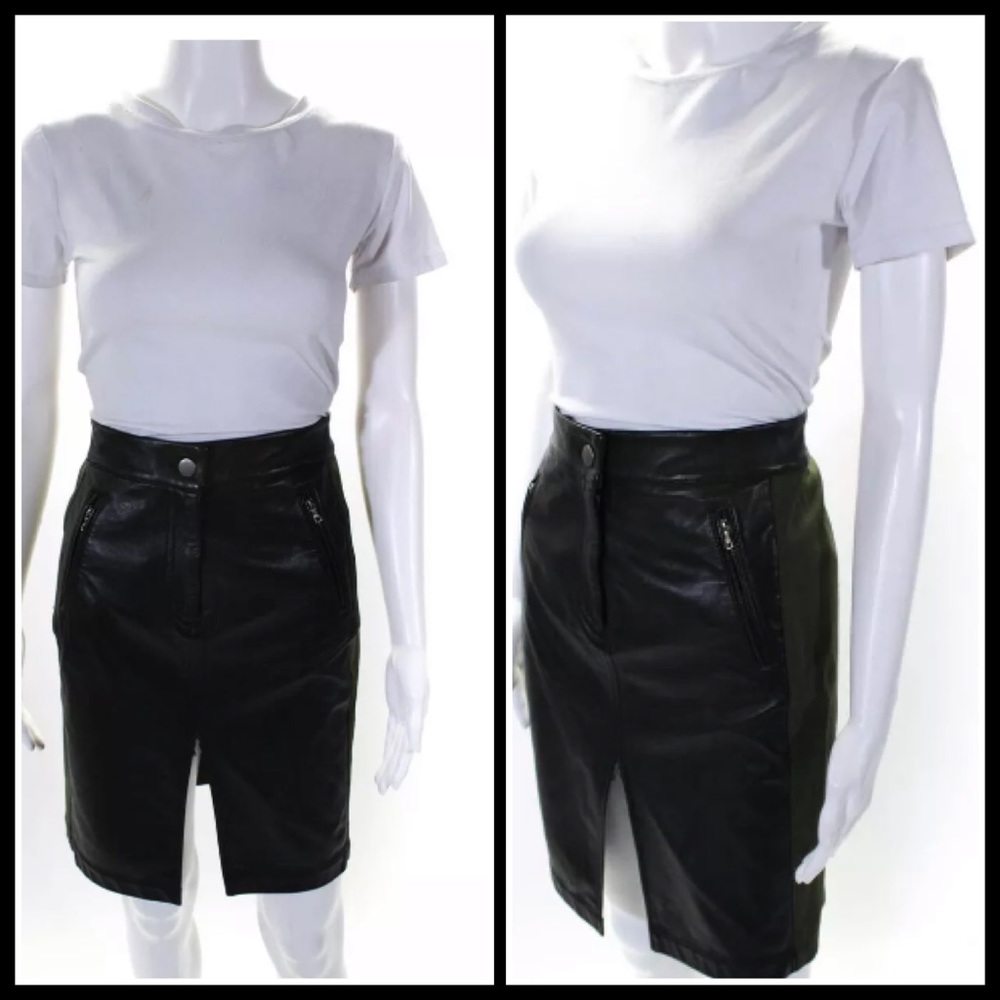 MW Lambskin Leather Army Green Canvas MIDI Skirt